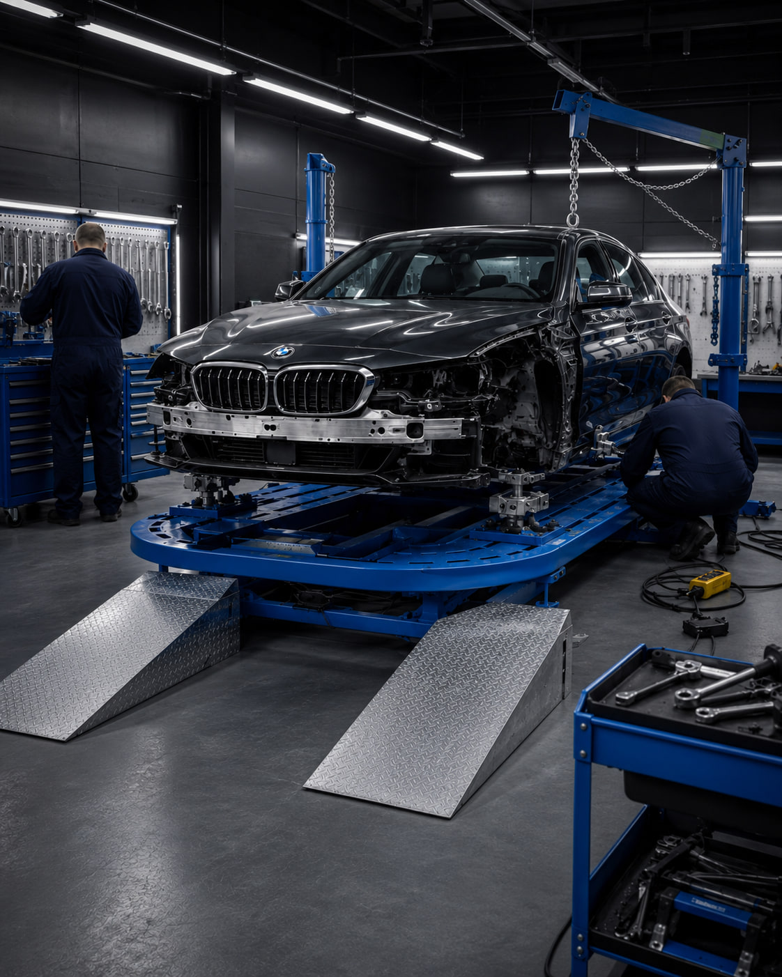 Иллюстрация кузовного ремонта автомобиля на стапеле